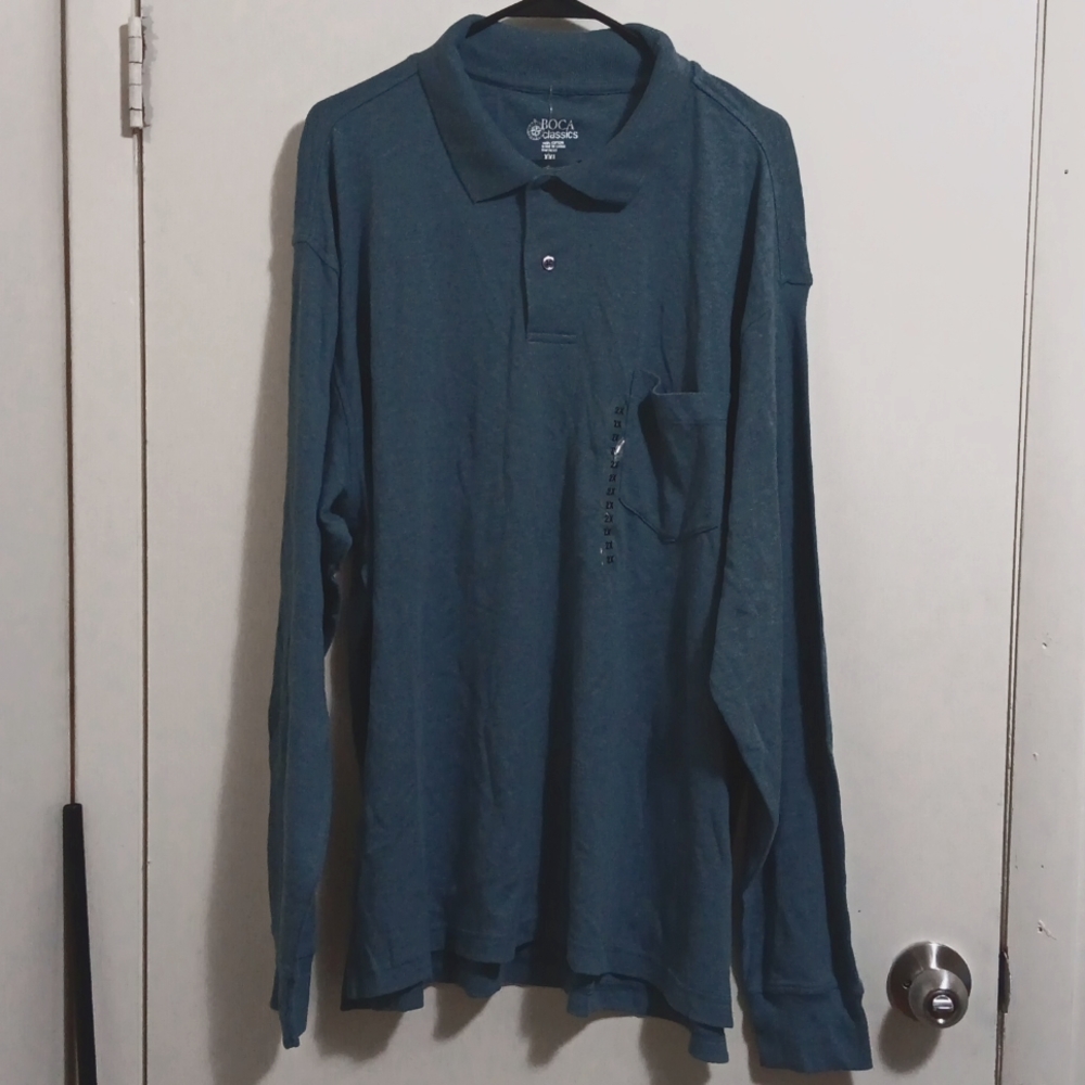 NWT! Boca Classics Blue Pocket Long Sleeve Polo!